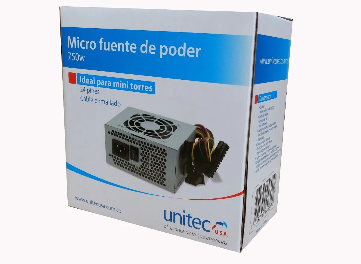 FUENTE DE PODER UNITEC MICRO 750W 24 PINES, vista 3